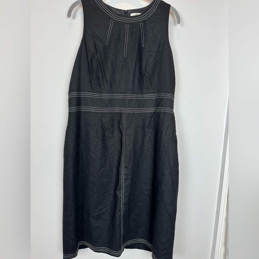 Cato Size 16 Black Linen Blend Sheath Dress Contrast Stitching Sleeveless